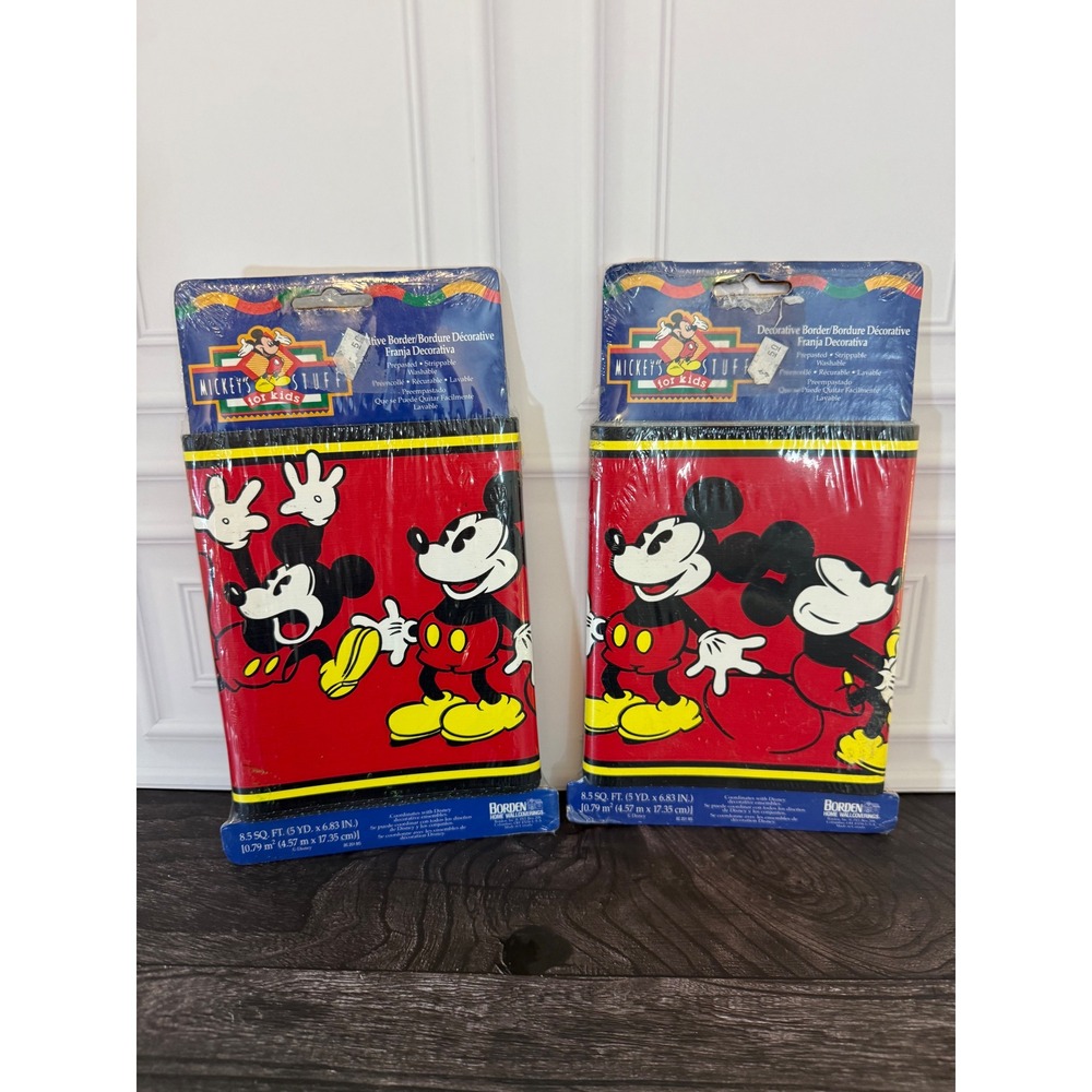 Vintage 1995 Mickey Mouse Wallpaper Border 2 Rolls Mickey's Stuff for Kids Red
